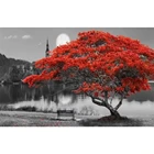 Алмазная картина сделай сам с номером, цветком, красным деревом, полная квадратная фотомозаика, черный и красный ландшафт, домашний декор