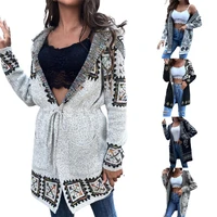 women coat vintage print knitted ethnic autumn jacket for daily wear