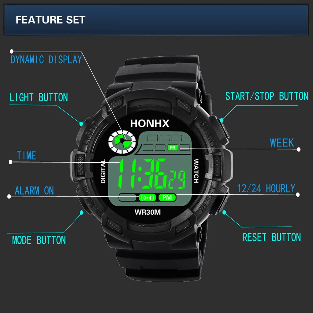 Цифровые часы спортивные водонепроницаемые мужские модные светодиодные