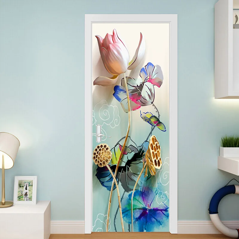 Классический узор наклейки на дверь цветок лотоса Китайская классическая