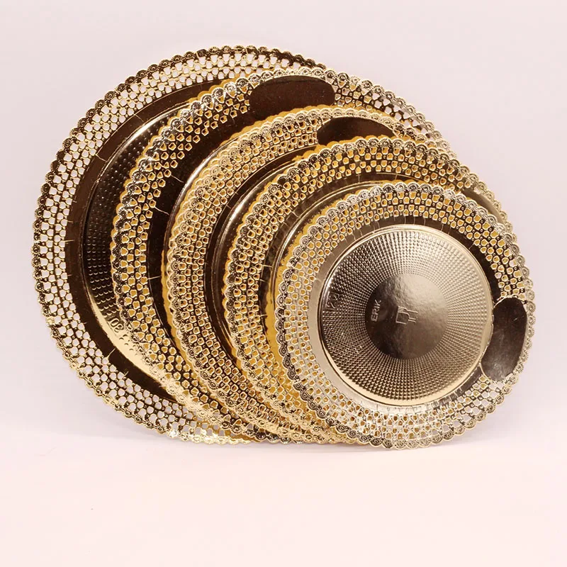100 шт. бумажные подставки серебристые золотистые круглые кружевные подносы для