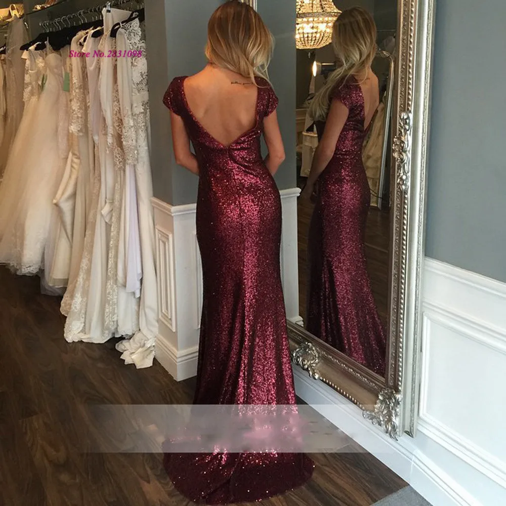 Женское вечернее платье-русалка Бордовое платье с блестками длинным рукавом и