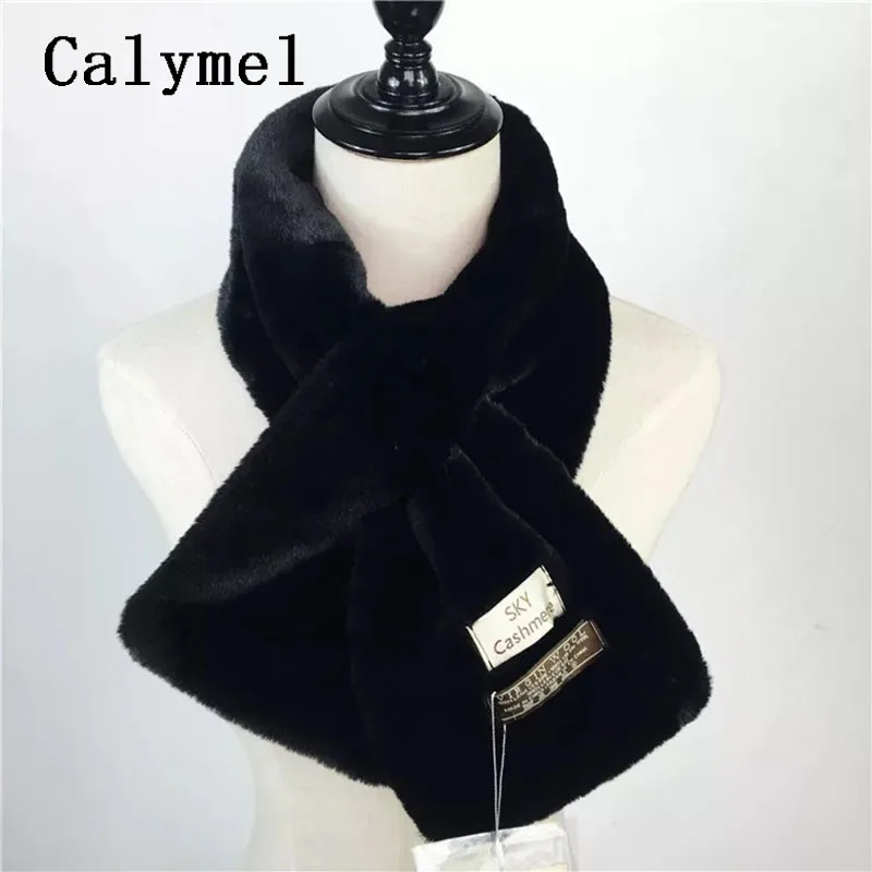 Короткий черный женский шарф Calymel зимний плотный плюшевый воротник из