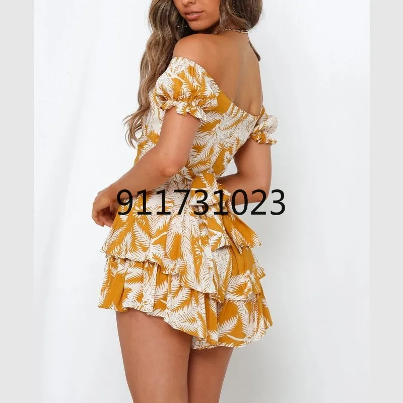 Bohemian Floral Leopard Print Ruffled Casual Short Playsuits Women's Summer Sleeve Slash Neck Jumpsuit Loose Overalls | Тематическая