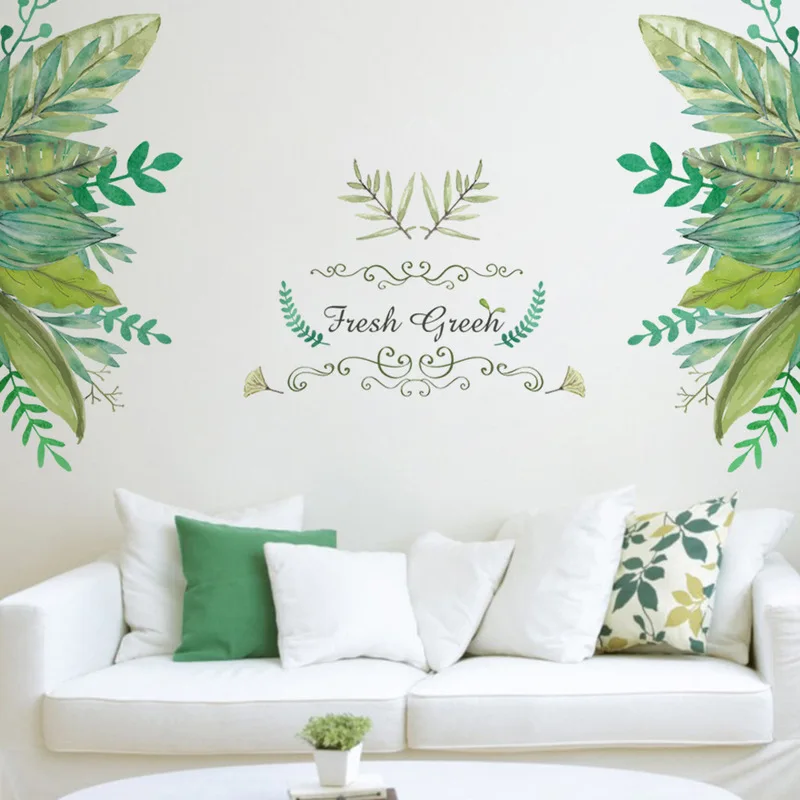 

ZY300 rural style home decoration new green leaves sitting room TV setting wall is decorated can remove wall stickers
