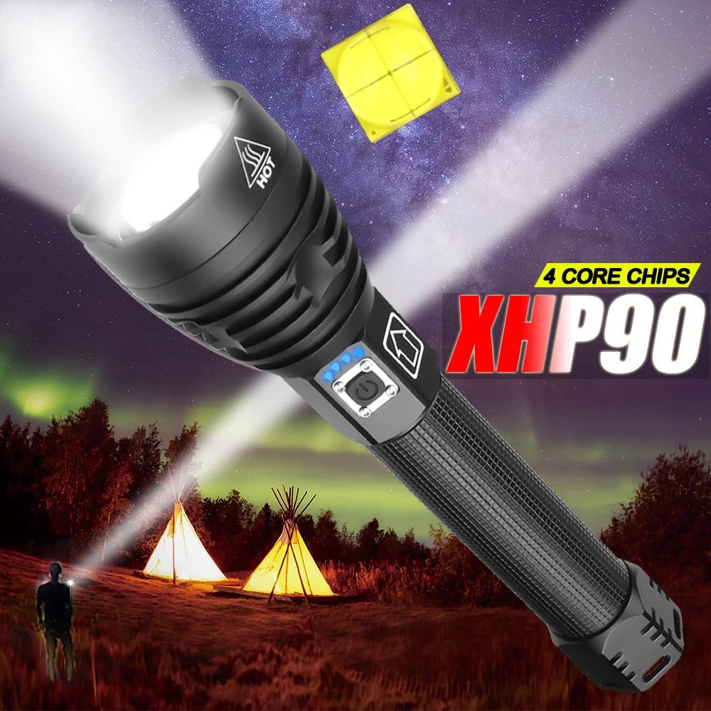 

XHP90 Flashlight USB Rechargeable LED Torch Zoom Torch XHP70 Super Bright Flashlight Waterproof LED Flashlight by 18650