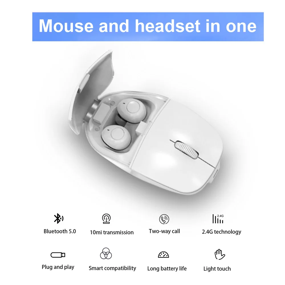 

Wireless Bluetooth Mouse and Headset 2 in 1 Bluetooth 5.0 Wireless Earbuds with 1000mah Charging Box for IOS Android
