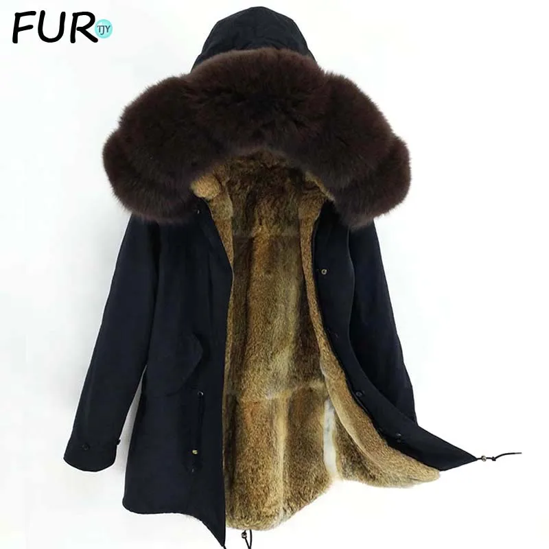 Мужская парка с мехом енота на капюшоне черная Водонепроницаемая длинная теплая