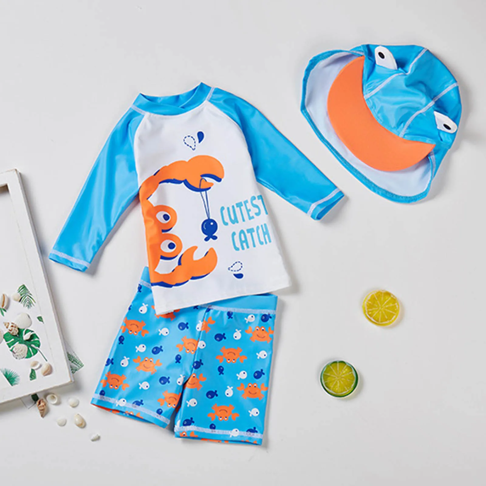 

Купальник детский из 3 предметов, разрезанный купальный костюм с забавным принтом для маленьких мальчиков