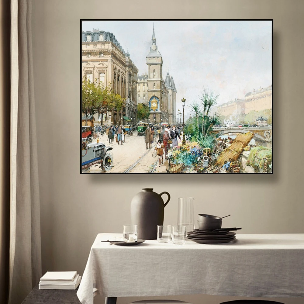 

Laeacco Streetscape by Galien Laloue Canvas Painting Calligraphy Posters Prints For Living Room Wall Pictures Home Art Decor