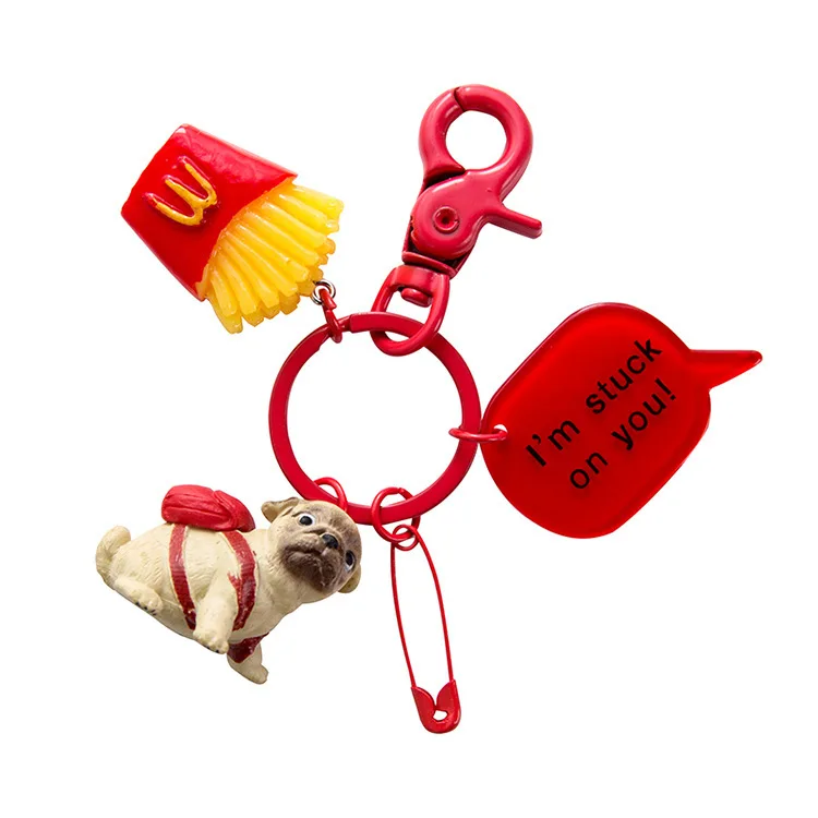 

Korea Cartoon Animal Key Chain Kawaii Mini Coke French Fries Dog Decoration Pendant Girl Boy Holder Bag Keyring Jeweley Charm