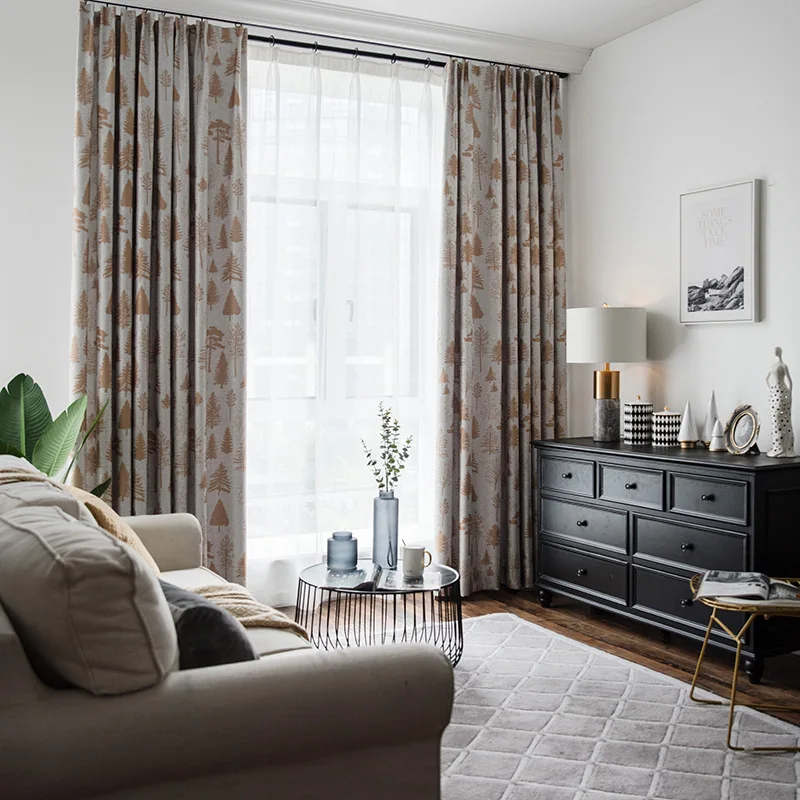 Modern Curtains for Living dining Room Bedroom Simple Pine Jacquard Printed Fabric Finished Product Customization | Дом и сад