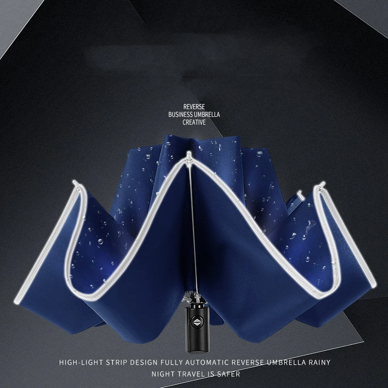 

Folding Business Men And Women Umbrella Wind Resistant Folding Automatic Umbrella Solid Blue 8 Ribs Fluorescent Strip Umbrellas
