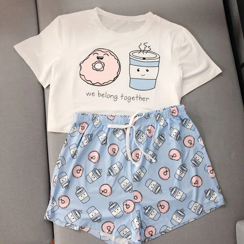 

Women's Sleepwear Cute Cartoon Print Short Set Avocado Pajamas for Women Pajama Set Sweet Short Sleeve Summer Pijama Pyjama Set