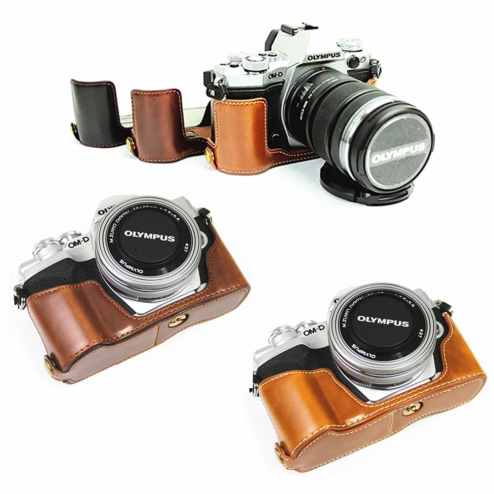Кожаный чехол для фотокамеры с полуобложкой для Olympus PEN-F EM5 EM10 OM-D E-M5 Mark II III IV (art.: 3920ba767d635) - 3920ba767d635