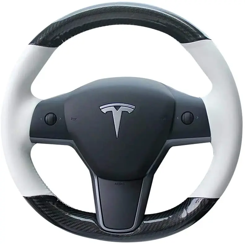 

White Black Perforated Leather Auto Steering Wheel Cover Hand-Stitch On Wrap Fit For Tesla Model 3 Model Y