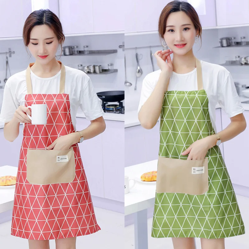 

Nordic style waterproof apron summer ladies oil-proof cooking home fashion smock big pockets simple sleeveless