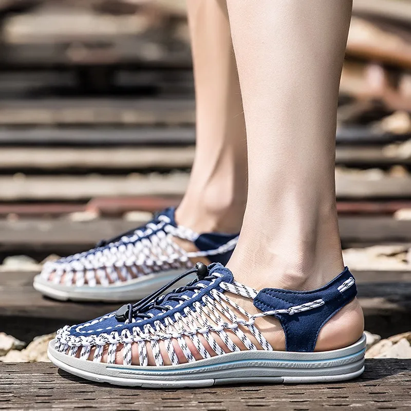

Men's Sandals 2021 New Summer Breathable Soft Flat Sandals Outdoor Beach Slip On Fashion Leisure Woven Sandals Men Casual Shoes