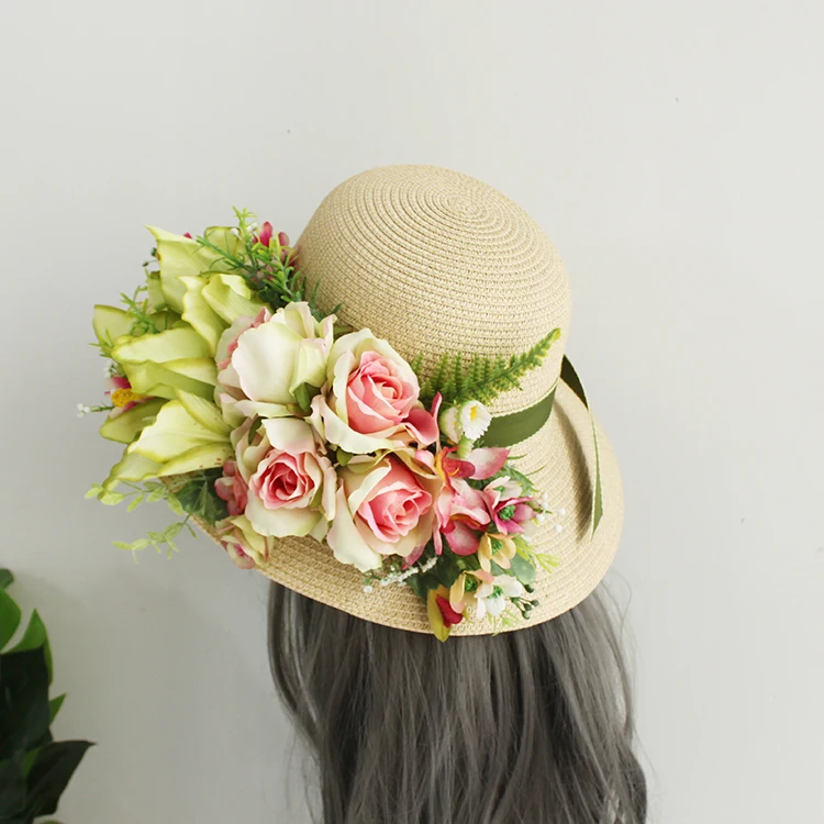 Women Summer Straw Beach Bag Colorful Artificial Flowers Handmade High-end Customized Rattan Fashin Lady Holiday Tote Hat Suit