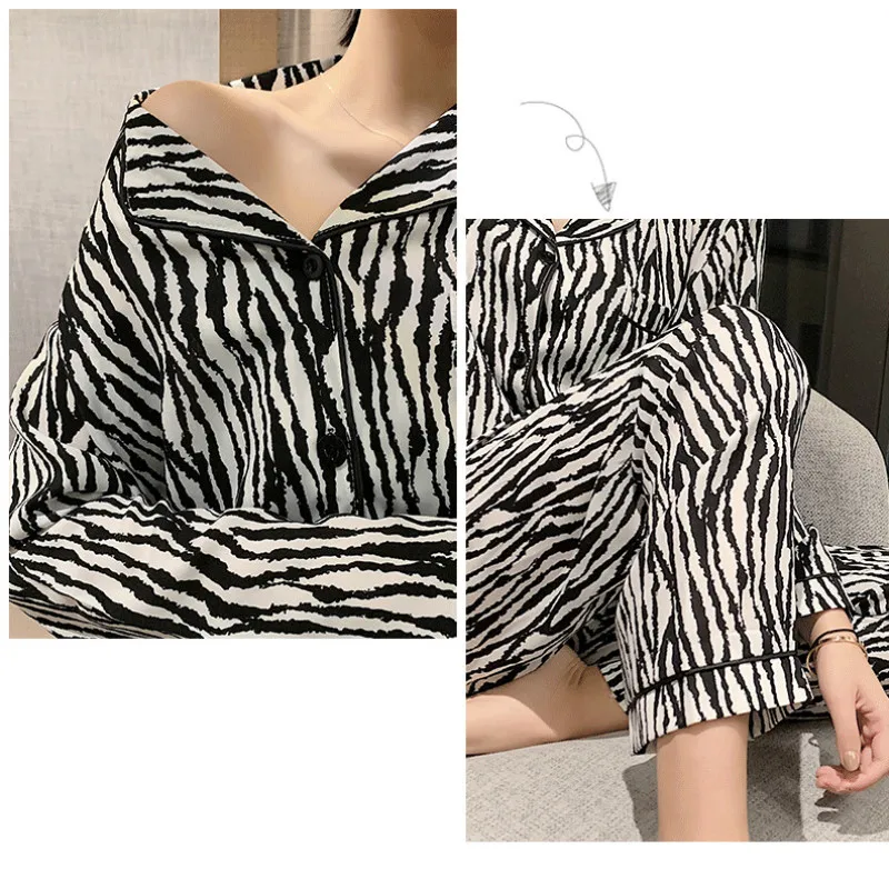 

Women's Pajamas 2021 Spring Autumn New Cotton Four-way Stretch Home Service Ladies Cardigan Leopard Print Sexy Sleepwear Nightie