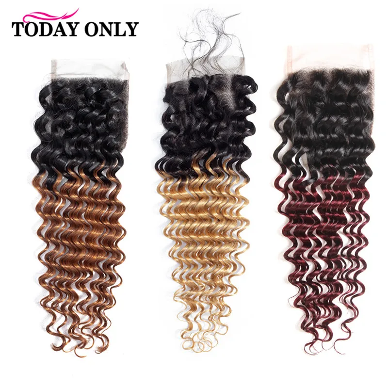 Сегодня только глубокие синтетические волосы волнистые бразильские 4x4 закрытие