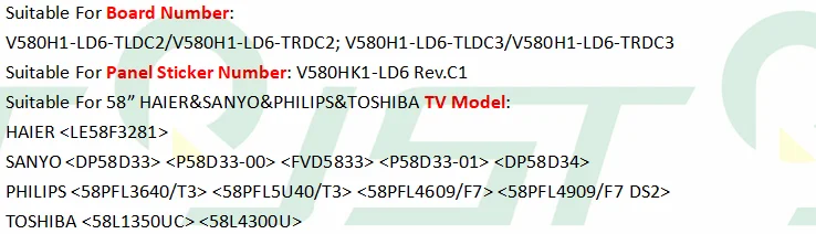 95% 10 шт/комплект светодиодный полоски для TOSHIBA 58 ТВ 58L1350U 58L4300U DP58D33 P58D33 LE58F3281 V580HK1 L06 V580H1 LD6 TLDC2 TRDC2
