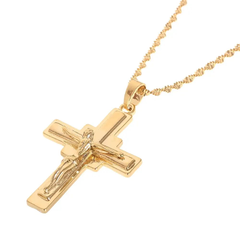 Золотой цвет крест кулон ожерелье распятие INRI Jesus мужчины католический
