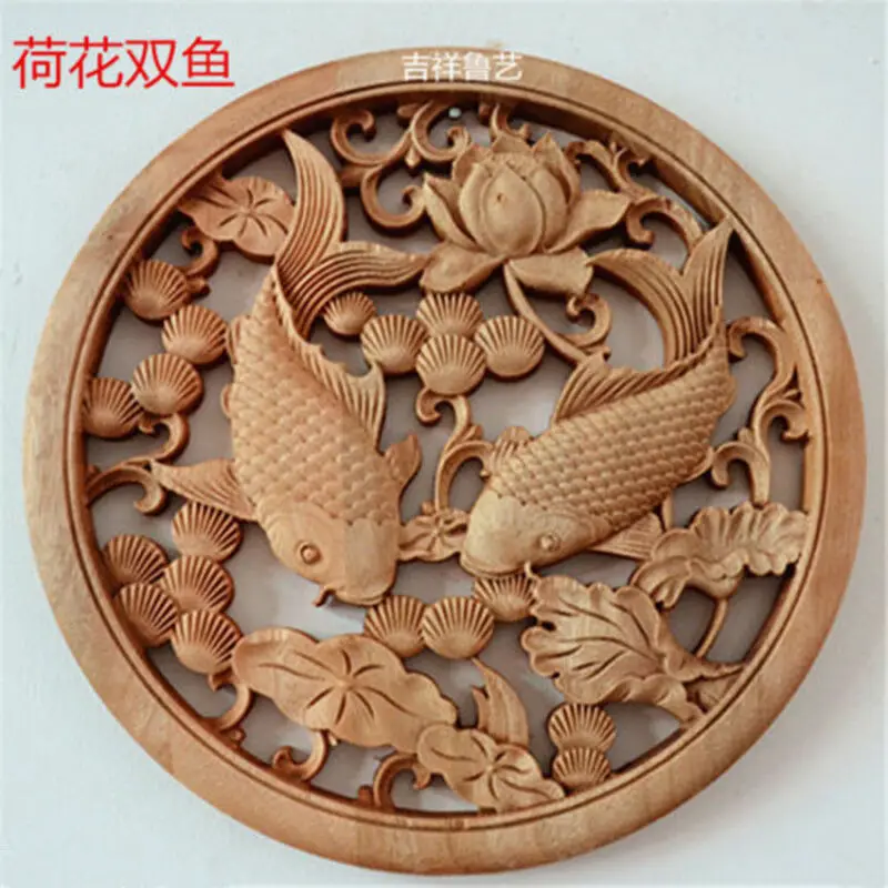

CHINESE HAND CARVED STATUE CAMPHOR WOOD ROUND PLATE WALL SCULPTURE