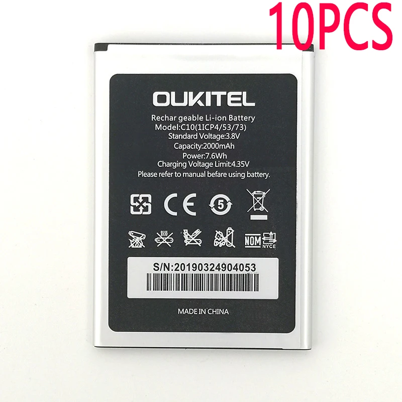 

10PCS 100% Original 2000mAh C 10 Battery For Oukitel C10 Mobile Phone Latest Production High Quality Battery+Tracking Number