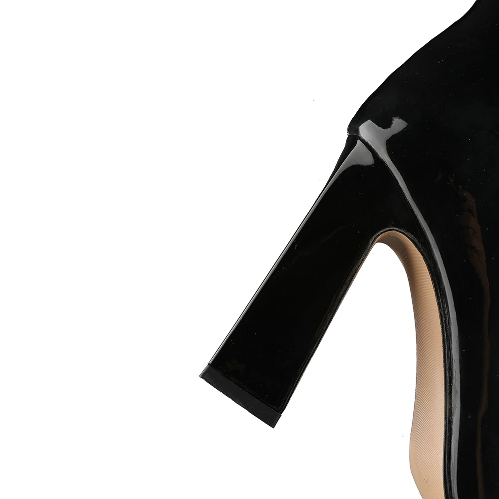 

2020 Black Fashion Pleated Knee High Boots Women Cow patent leather Fang HeHigh Heels Long Boots Autumn Shoes 35-45