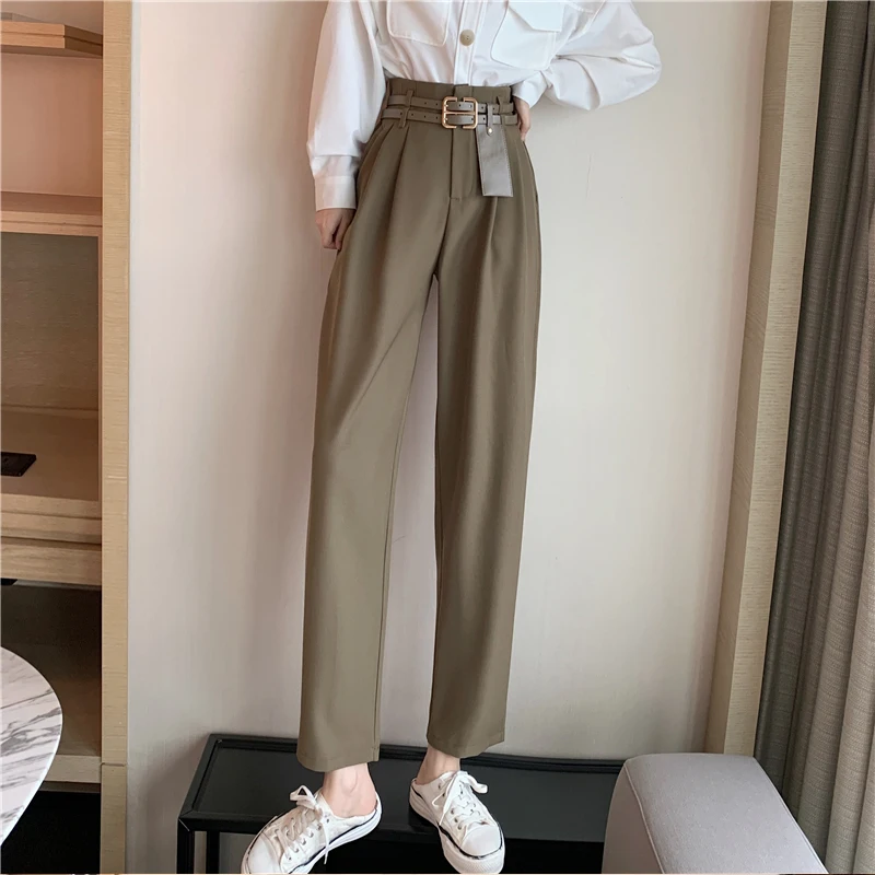 

Whcw Cgdsr Straight Korean High Waist Winter Trousers Women Autumn Plus Size Suit Casual Wide Leg Office Loose Solid 2020 Pant