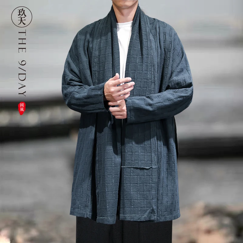 

★Китайская ветровка для китайского сезона Qiu dong, Мужское пальто, длинный льняной накидка ханьфу, кардиган, ведущий путь
