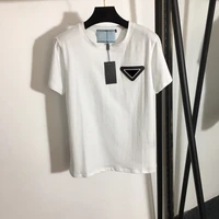 high quality luxury spring and summer women letter triangle leather badge all match short sleeved t shirt tops