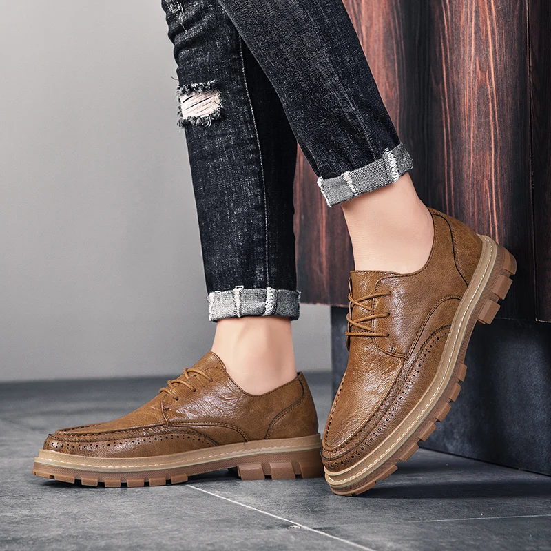 Мужская обувь повседневная мужская кожаная на шнуровке в британском стиле