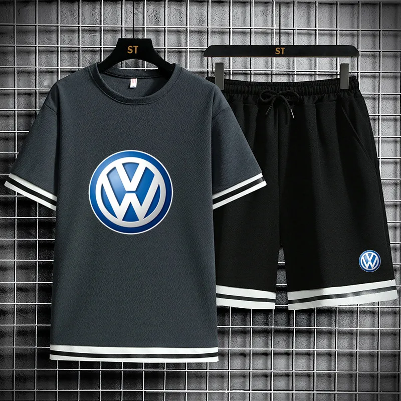 

2021 new car LOGO men's short-sleeved hot sale printed T-shirt sports and leisure suit short-sleeve summer 2-piece set