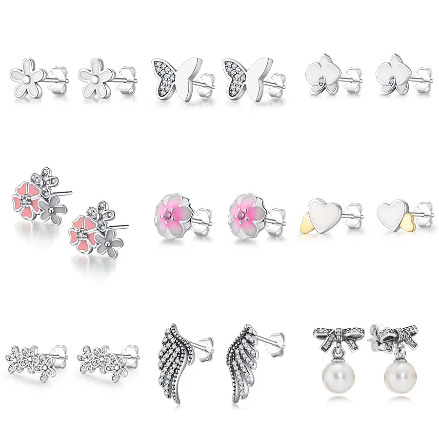 9 Стиль серебро Цвет серьги в виде цветка бабочки сердца женские жемчужные