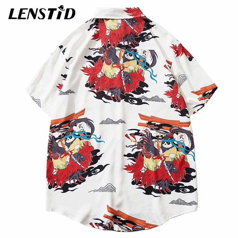 Мужская гавайская рубашка LENSTID с принтом в стиле хип-хоп панда самури уличная