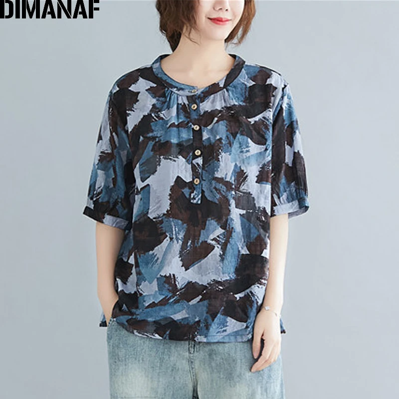 Женские летние платья DIMANAF размера плюс винтажная Базовая туника из хлопка и льна