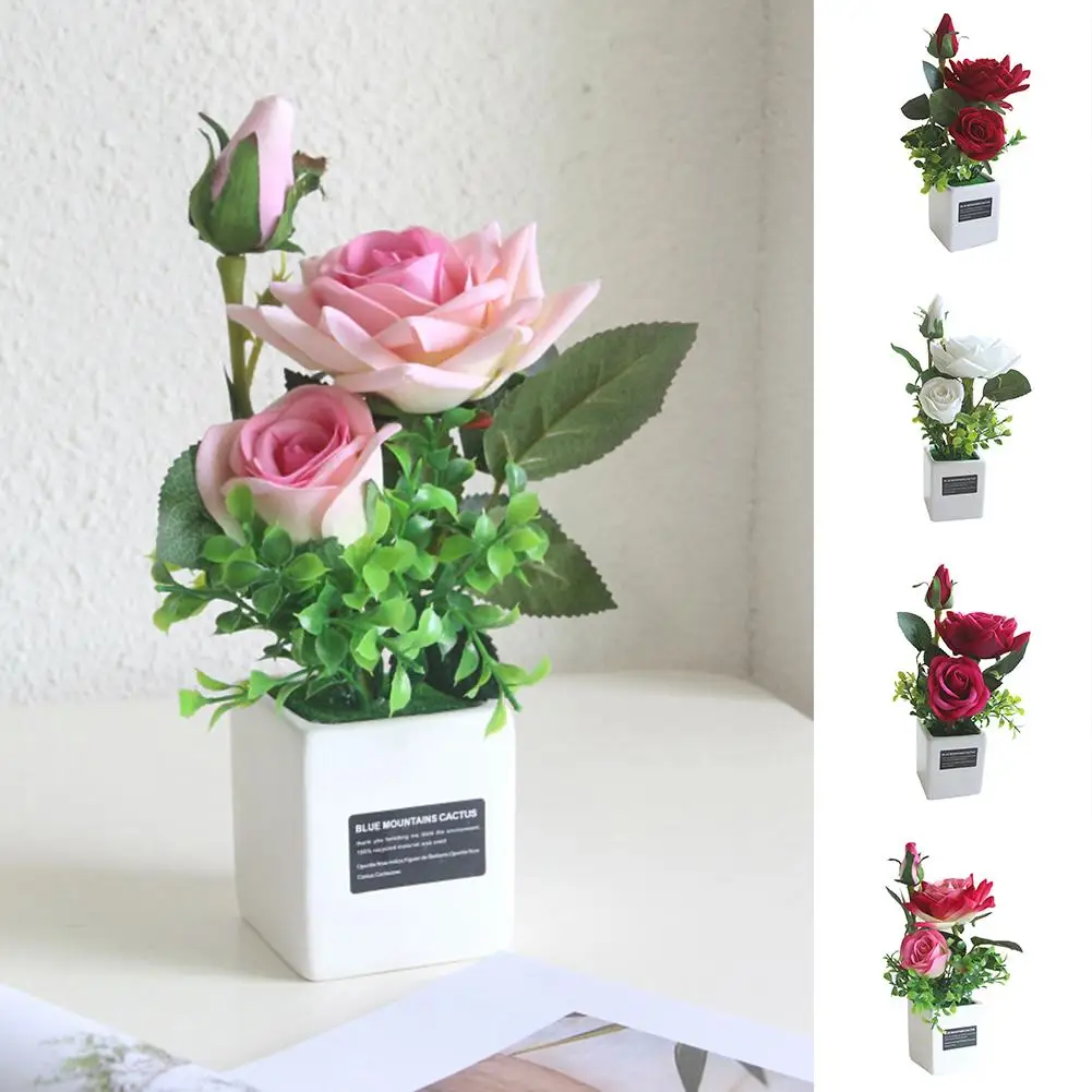 1 шт. искусственный цветок роза керамический горшок бонсай сад свадьба вечерние