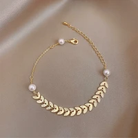 yaologe 316l stainless steel 2021 new gold color leaves bracelets vintage pearl bracelets for women gift fashion party jewelry