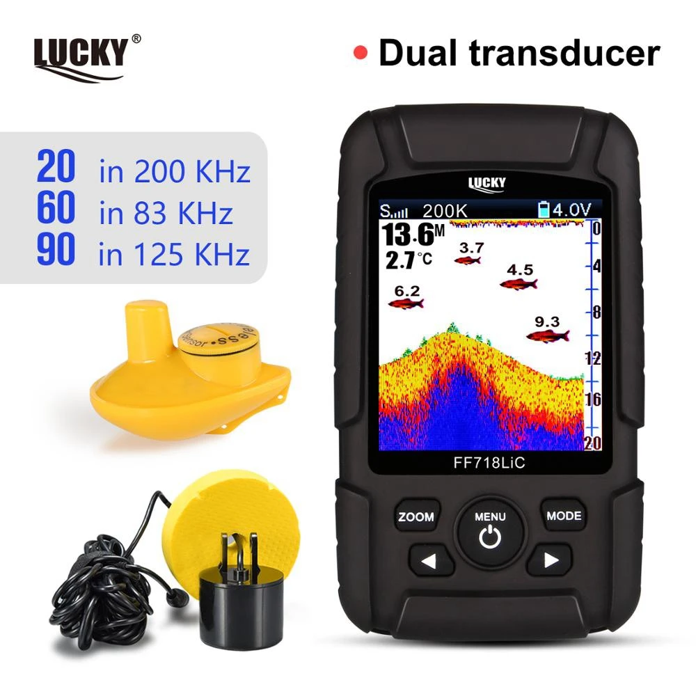 

Portable Fish Finder Monitor 2 in 1 200KHz/83KHz 2.8inch LCD Dual Sonar Frequency 328ft/100m Detection Depth Echo Sound