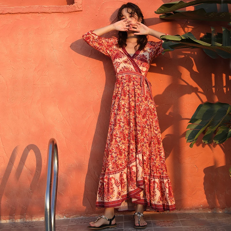 Новинка 2020 весеннее платье в стиле ретро длинное летнее женское бохо макси