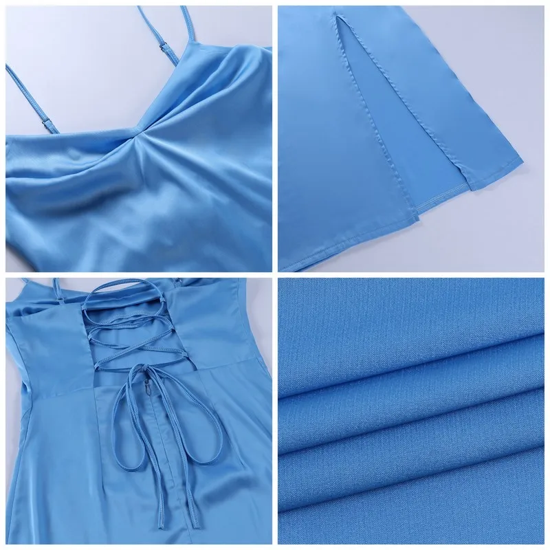 

Suspender Dress With Hand Split Side Straps Summer Party Dress Halter High Waist Long Dress Ladies Black Elegant Dress