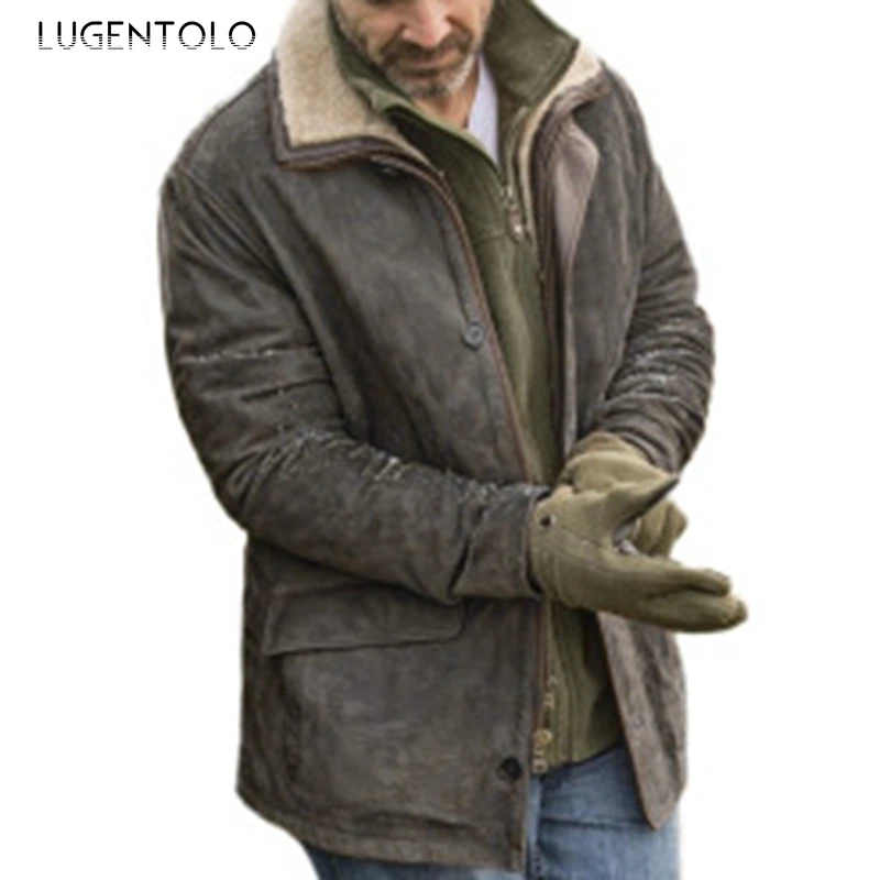 

Куртка мужская с бархатным воротником, однотонная Повседневная Уличная одежда на молнии, на пуговицах, свободного покроя, Осень-зима