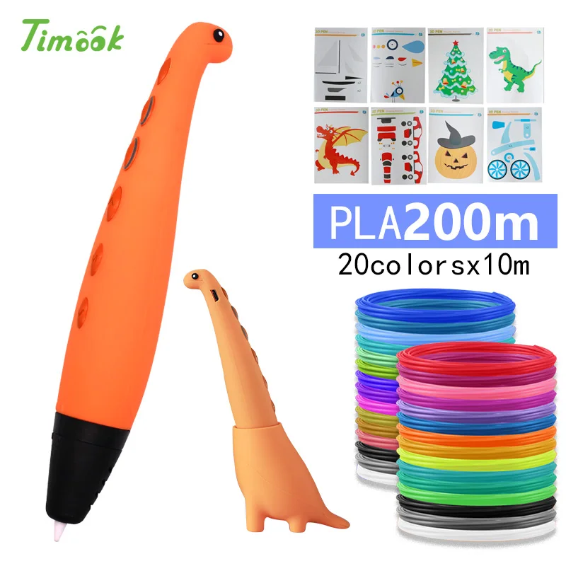 orange pen 200m PLA Милая 3d Ручка dinosa, 3d ручки с PLA нитью, 3d модель, креативная ручка для дудлера, детский подарок, 3d Рисунок, pen-3d, ручка для печати - Цвет: orange pen 200m PLA