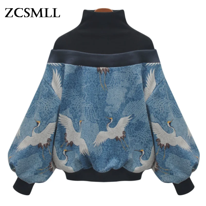 

ZCSMLL 2021 New Spring High Collar Long Sleeve Pattern Printed Loose Big Size Personality Sweatshirt Women Fashion Tide J101