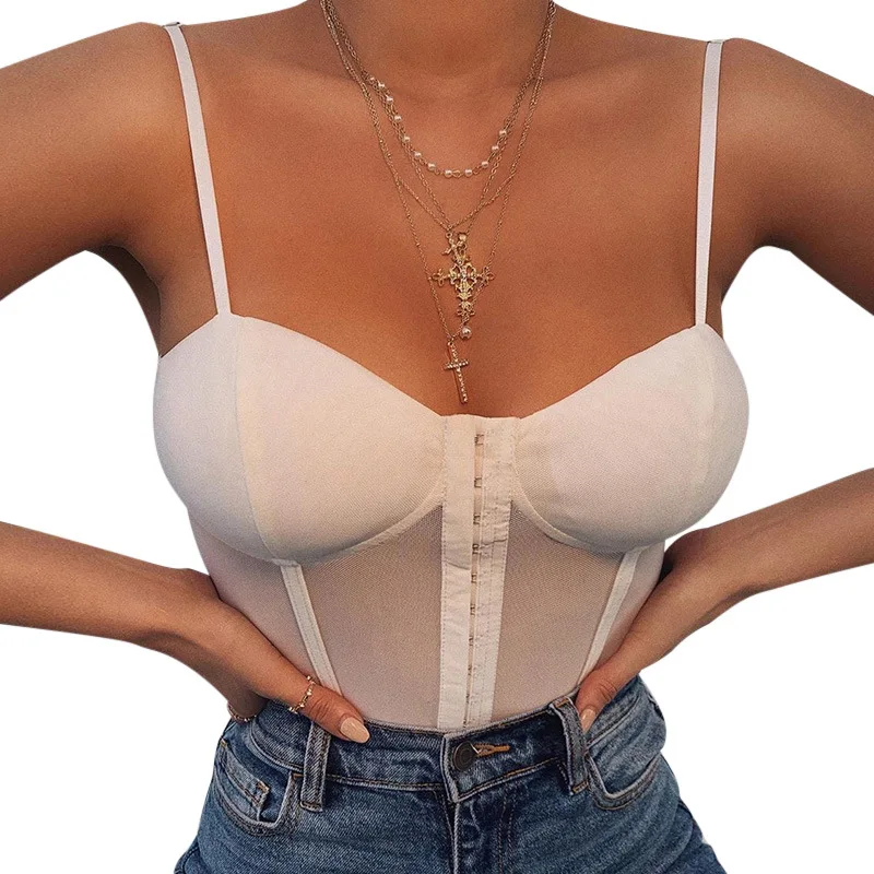 Женское Сетчатое боди на бретелях-спагетти с открытой спиной | Женская одежда