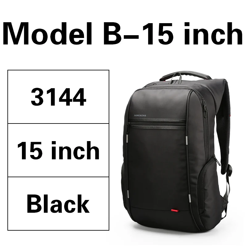 Model-B-15inch black KINGSONS мужской рюкзак для ноутбука 13,3 15,6 17,3 дюймов Водонепроницаемый женский модный рюкзак для деловых поездок школьные сумки - Цвет: Model-B-15inch black