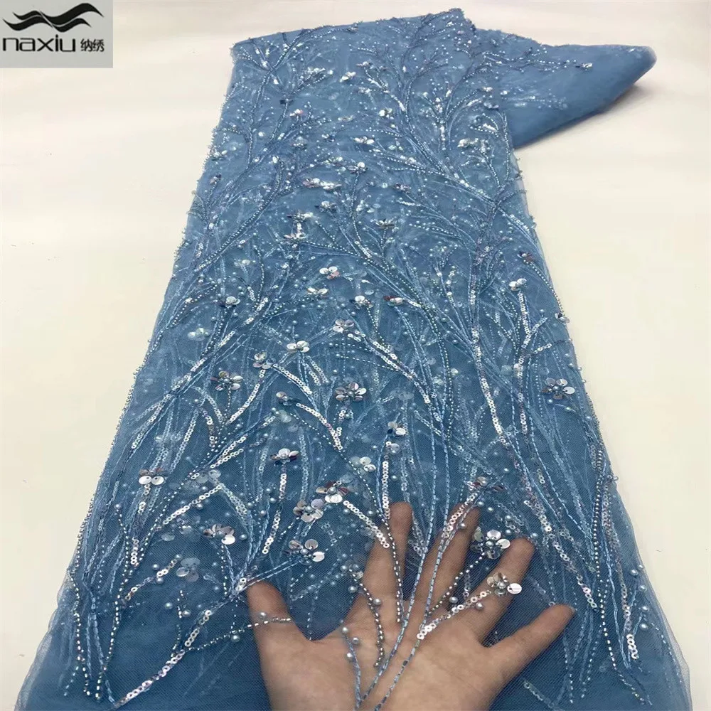 

Madison French Lace Fabric 5 Yards Wedding 2022 Luxury Embroidery Beaded Bridal Lace New Elegant African Sequins Lace Fabric