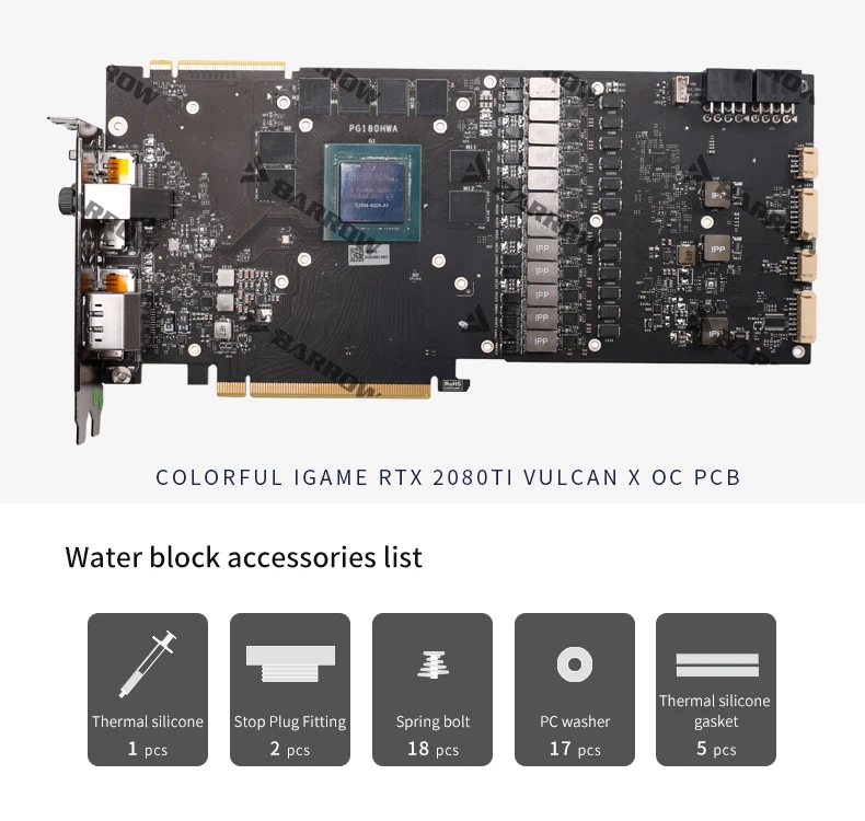 Водяной блок BARROW для красочных игр RTX2080 Ti Vulcan X OC / RTX2070 Нептун/RTX2060 штыревой разъем